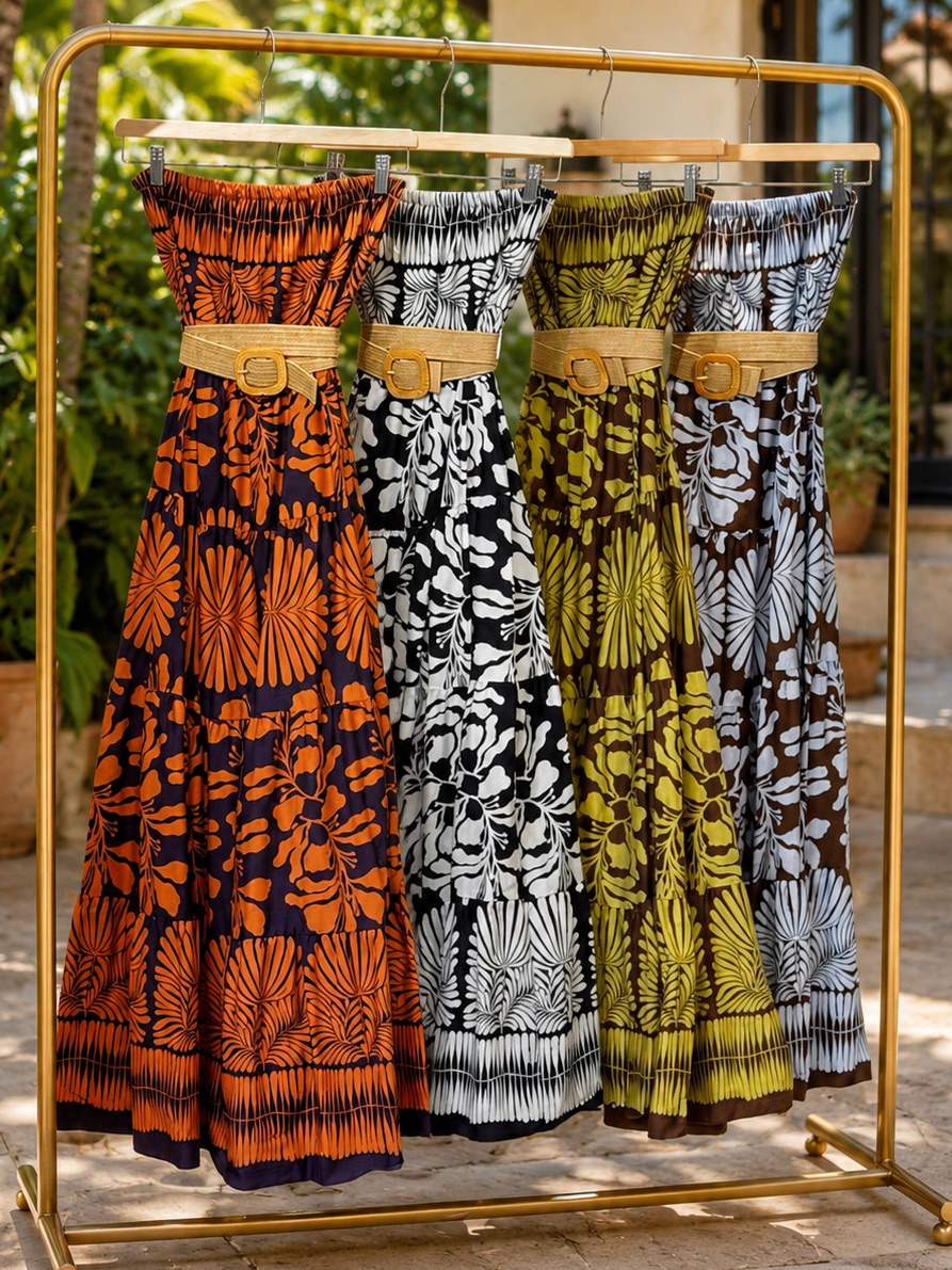 Made In Italy Tropical Strapless Maxi Dress - Os